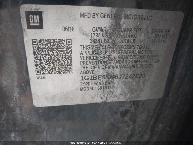 1G1BE5SM6J7242820 Chevrolet Cruze Lt Auto
