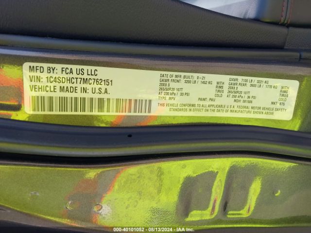 1C4SDHCT7MC762151 Dodge Durango R/t Rwd