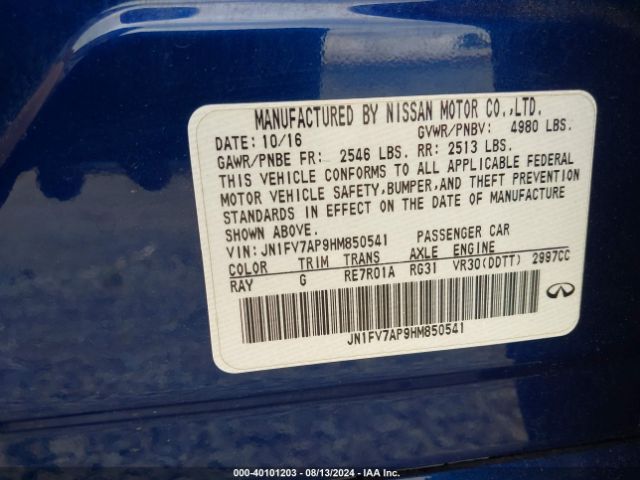 JN1FV7AP9HM850541 Infiniti Q50 3.0t Red Sport 400