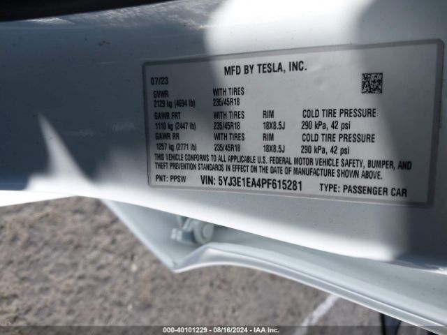 5YJ3E1EA4PF615281 Tesla Model 3 Rear-wheel Drive