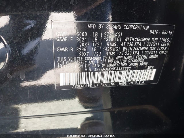 4S4WMAMD8K3483882 Subaru Ascent Limited