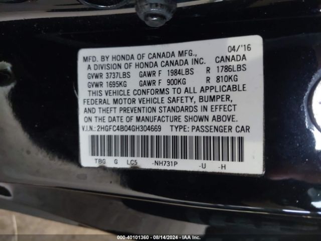 2HGFC4B04GH304669 Honda Civic Lx-p