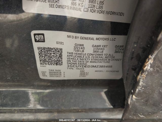 1GCUYDED3MZ385455 Chevrolet Silverado 1500 4wd  Standard Bed Lt