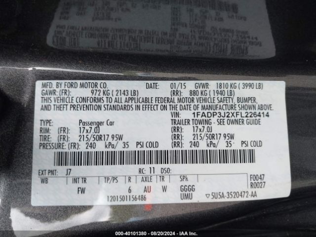 1FADP3J2XFL226414 Ford Focus Titanium