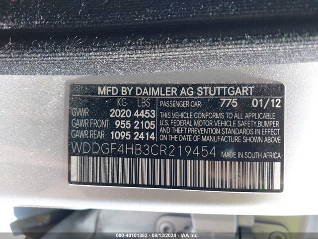Aukcja sprzedaży 2012 Mercedes-benz C 250 Luxury/sport, vin: WDDGF4HB3CR219454, numer aukcji: 40101382