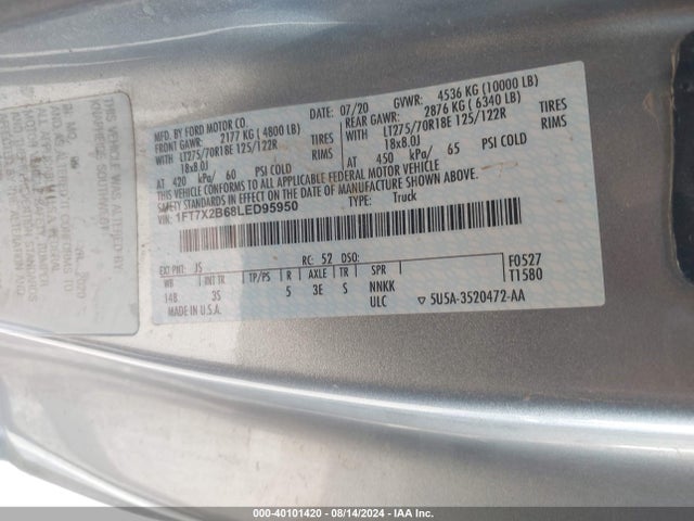 Ford F-250 Xlt 2020 1FT7X2B68LED95950 Image 9