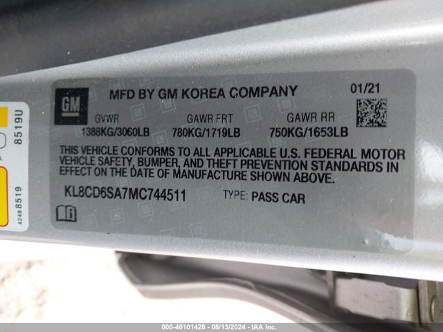 Chevrolet Spark Fwd 1lt Automatic 2021 KL8CD6SA7MC744511 Image 9