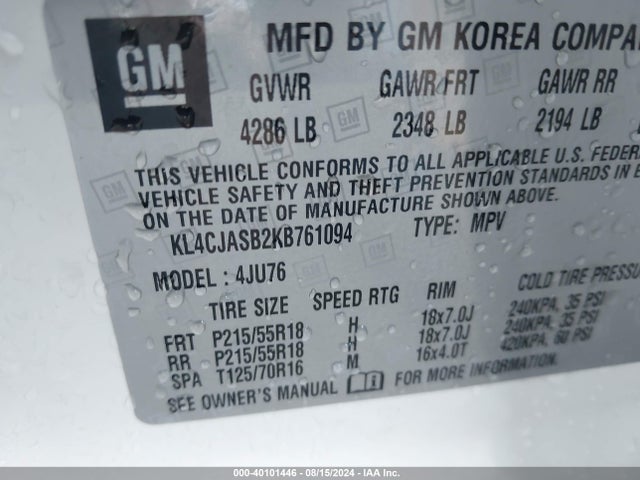 KL4CJASB2KB761094 Buick Encore Fwd Preferred
