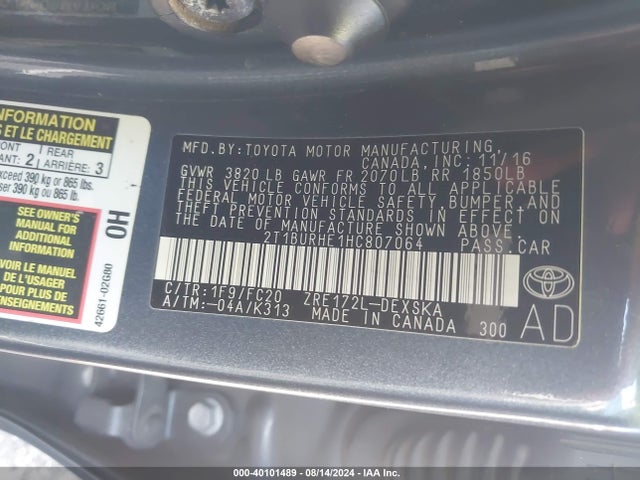 Toyota COROLLA SE 2017 2T1BURHE1HC807064 Image 9