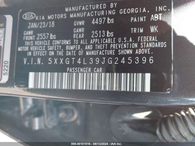 5XXGT4L39JG245396 KIA Optima S