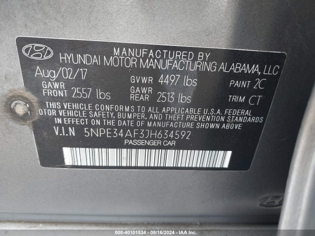 Hyundai Sonata Limited 2018 5NPE34AF3JH634592 Image 9