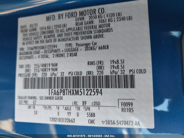 Ford Mustang Ecoboost Premium Fastback 2021 1FA6P8THXM5122594 Image 9