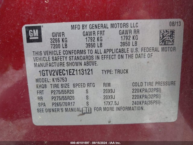 GMC Sierra 1500 Slt 2014 1GTV2VEC1EZ113121 Image 9