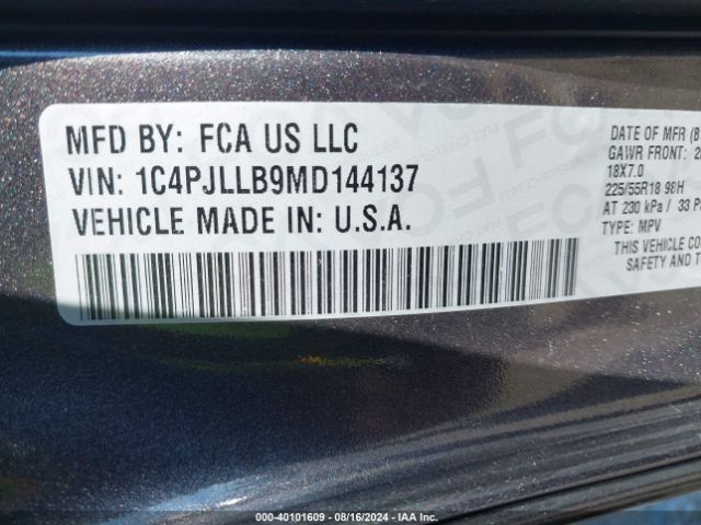 1C4PJLLB9MD144137 Jeep Cherokee Altitude Fwd