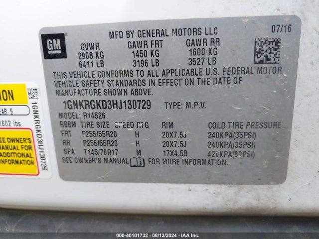 Chevrolet Traverse 1lt 2017 1GNKRGKD3HJ130729 Image 9
