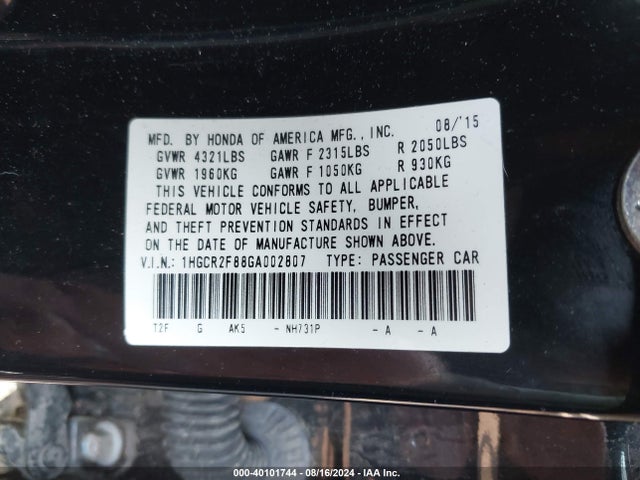 Honda Accord Ex-l 2016 1HGCR2F88GA002807 Image 9