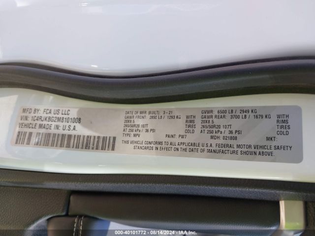 1C4RJKBG2M8101008 Jeep Grand Cherokee L Limited 4x4