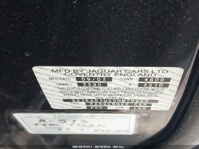 2003 JAGUAR S-TYPE SAJEA01U53HM70908 Photo 8