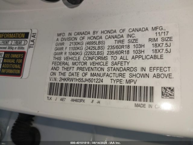 2HKRW1H55JH501224 Honda CR-V EX