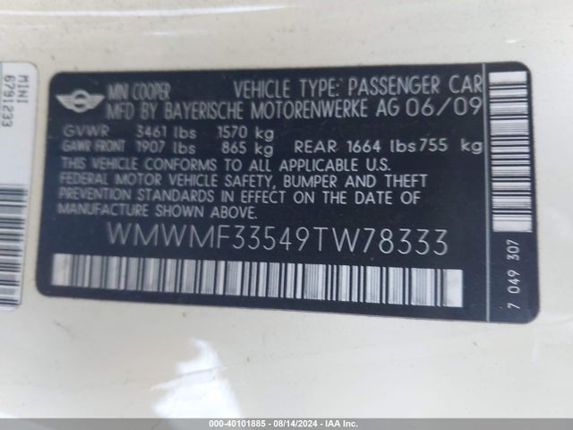 2009 MINI COOPER WMWMF33549TW78333 Photo 8