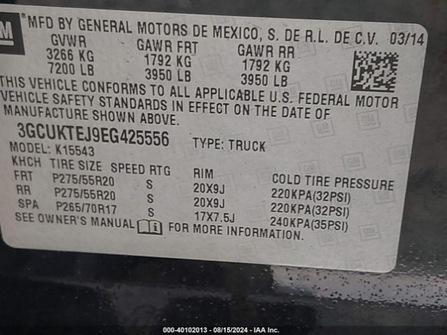 3GCUKTEJ9EG425556 Chevrolet Silverado 1500 High Country