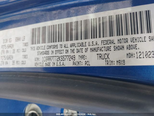 1C6RR7TT2KS577249 RAM 1500 Classic Big Horn  4x4 6'4 Box
