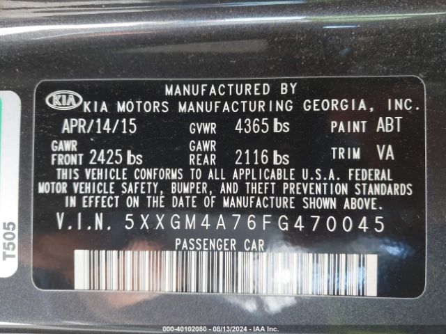 5XXGM4A76FG470045 KIA Optima Lx