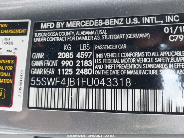 55SWF4JB1FU043318 Mercedes-Benz C 300 Luxury/sport