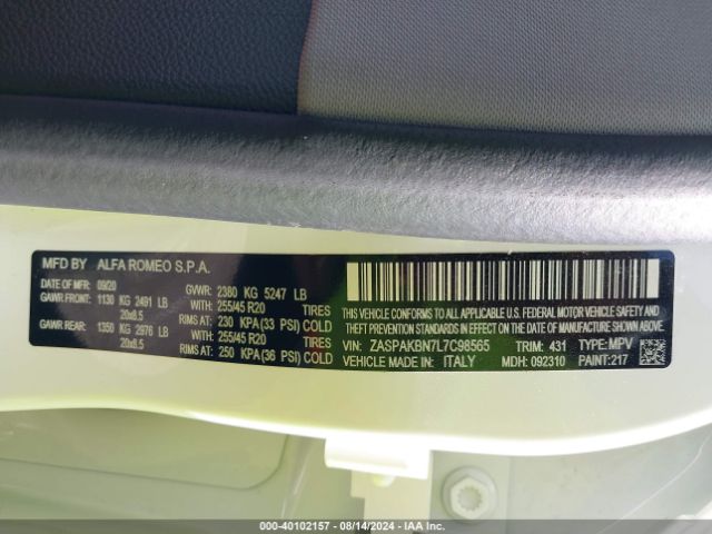 ZASPAKBN7L7C98565 Alfa Romeo Stelvio Ti Awd