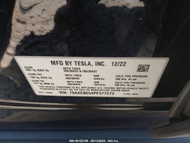 2023 TESLA MODEL X 7SAXCBE54PF377273 Photo 8