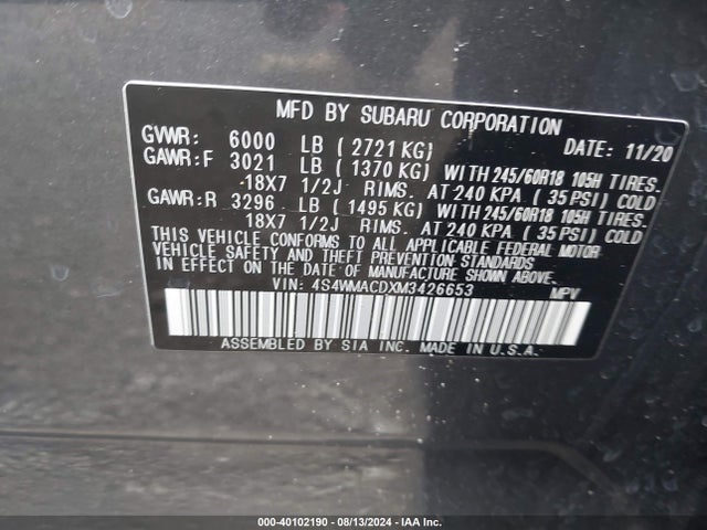 Subaru Ascent Premium 2021 4S4WMACDXM3426653 Image 9
