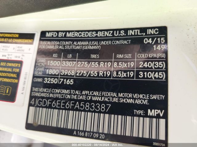 4JGDF6EE6FA583387 Mercedes-Benz Gl 450 4matic