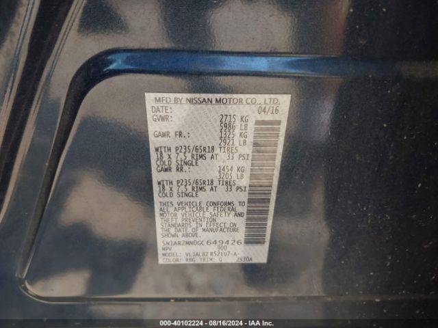 5N1AR2MN0GC649426 Nissan Pathfinder Platinum/s/sl/sv