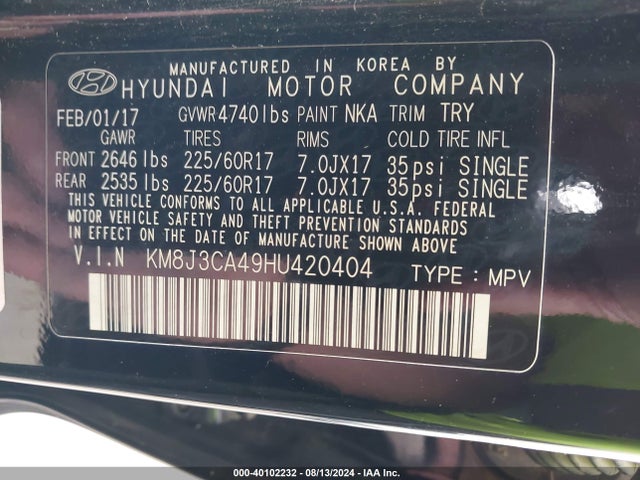 Hyundai TUCSON SE 2017 KM8J3CA49HU420404 Image 9
