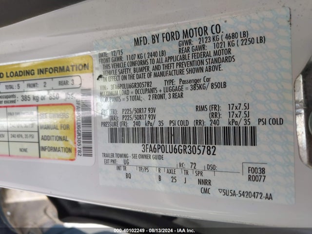 Ford Fusion Hybrid Se 2016 3FA6P0LU6GR305782 Image 9