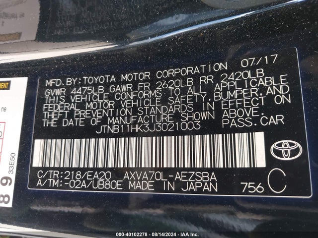 Toyota CAMRY SE 2018 JTNB11HK3J3021003 Image 9