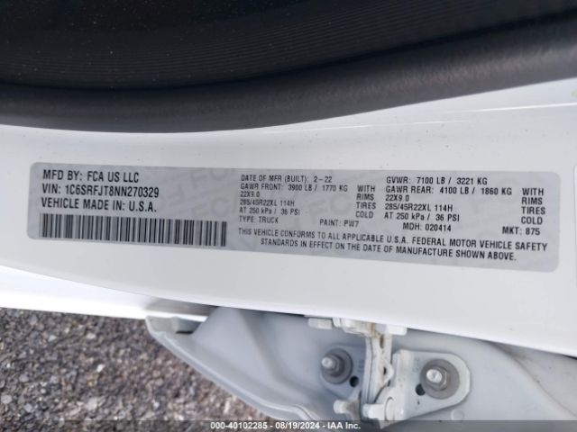 1C6SRFJT8NN270329 RAM 1500