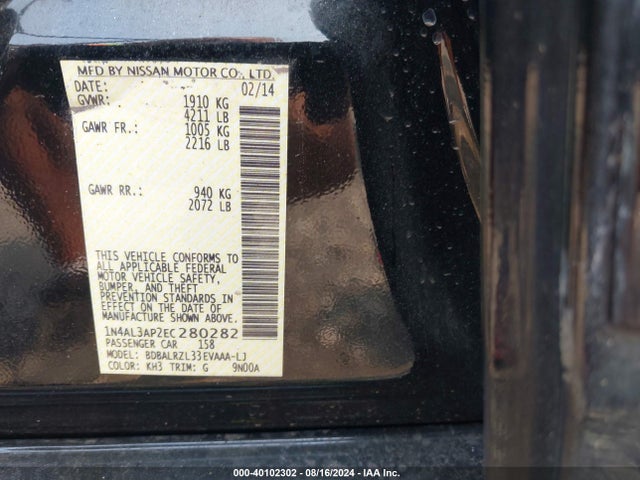 Nissan Altima 2.5 S 2014 1N4AL3AP2EC280282 Image 9