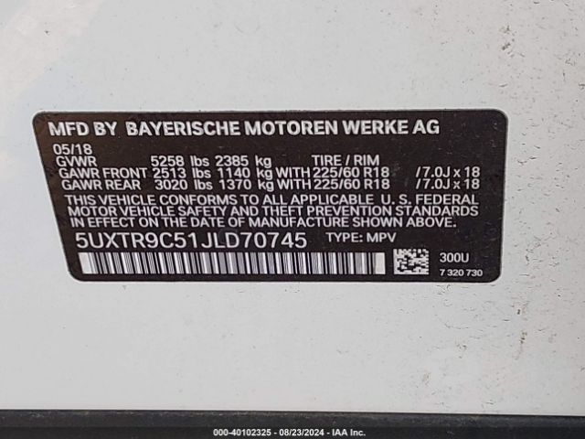 5UXTR9C51JLD70745 BMW X3 Xdrive30i