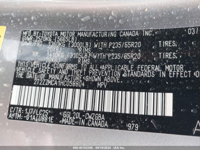 2T2ZZMCA1HC058804 Lexus Rx 350 F Sport