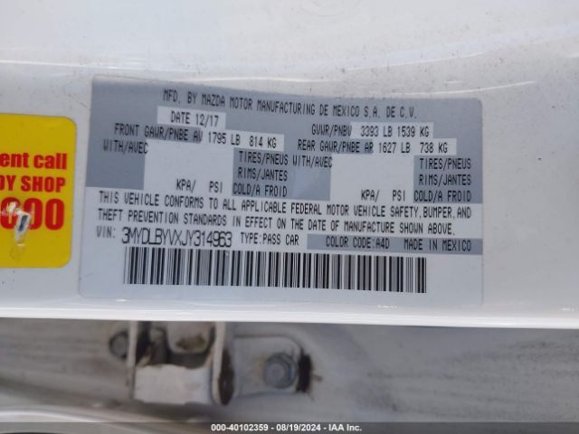 3MYDLBYVXJY314963 Toyota YARIS IA