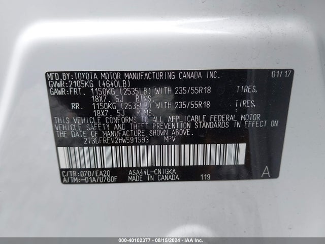 Toyota Rav4 Limited 2017 2T3DFREV2HW591593 Image 9