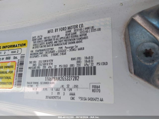 Ford Mustang V6 2016 1FA6P8AM2G5327282 Image 9