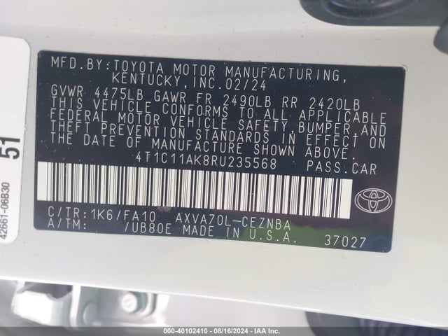 Toyota CAMRY LE 2024 4T1C11AK8RU235568 Image 9
