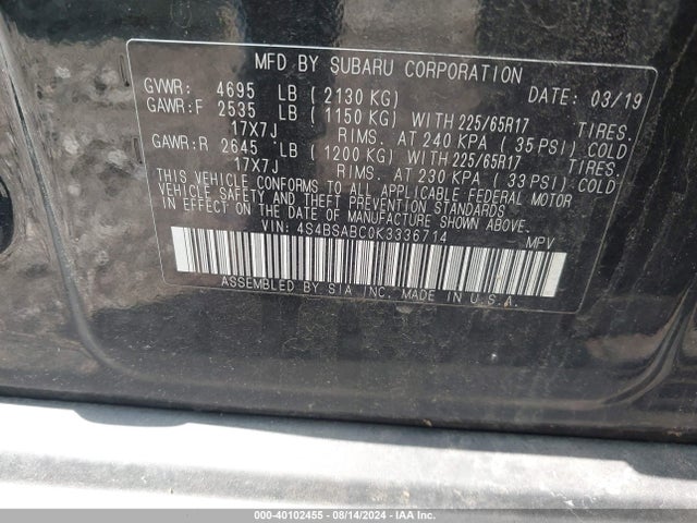 4S4BSABC0K3336714 Subaru Outback 2.5i