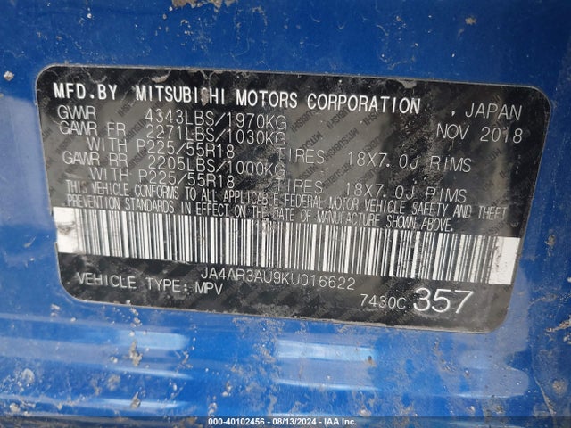 2019 MITSUBISHI OUTLANDER SPORT JA4AR3AU9KU016622 Photo 8