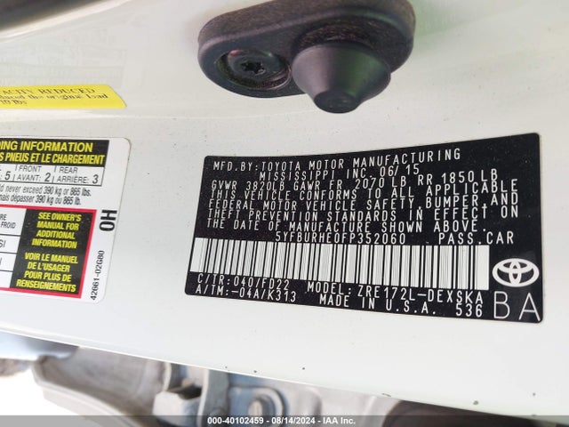 Toyota Corolla S Plus 2015 5YFBURHE0FP352060 Image 9