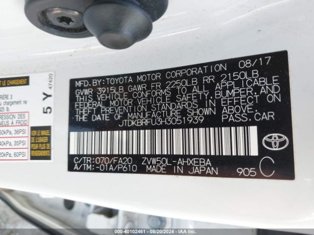 JTDKBRFU3H3051939 Toyota Prius Two
