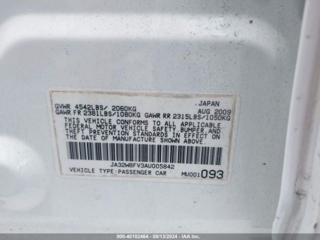 2010 MITSUBISHI LANCER EVOLUTION JA32W8FV3AU005842 Photo 8