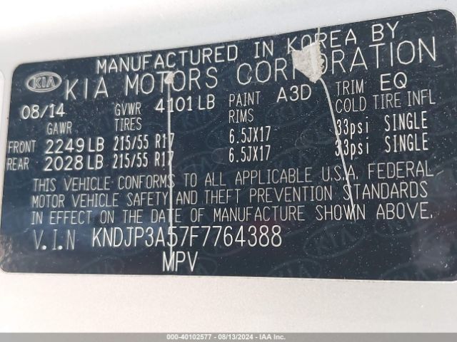 KNDJP3A57F7764388 KIA SOUL +